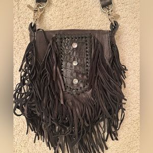 Tribe America Authentic Leather Black Crossbody purse with jewels
